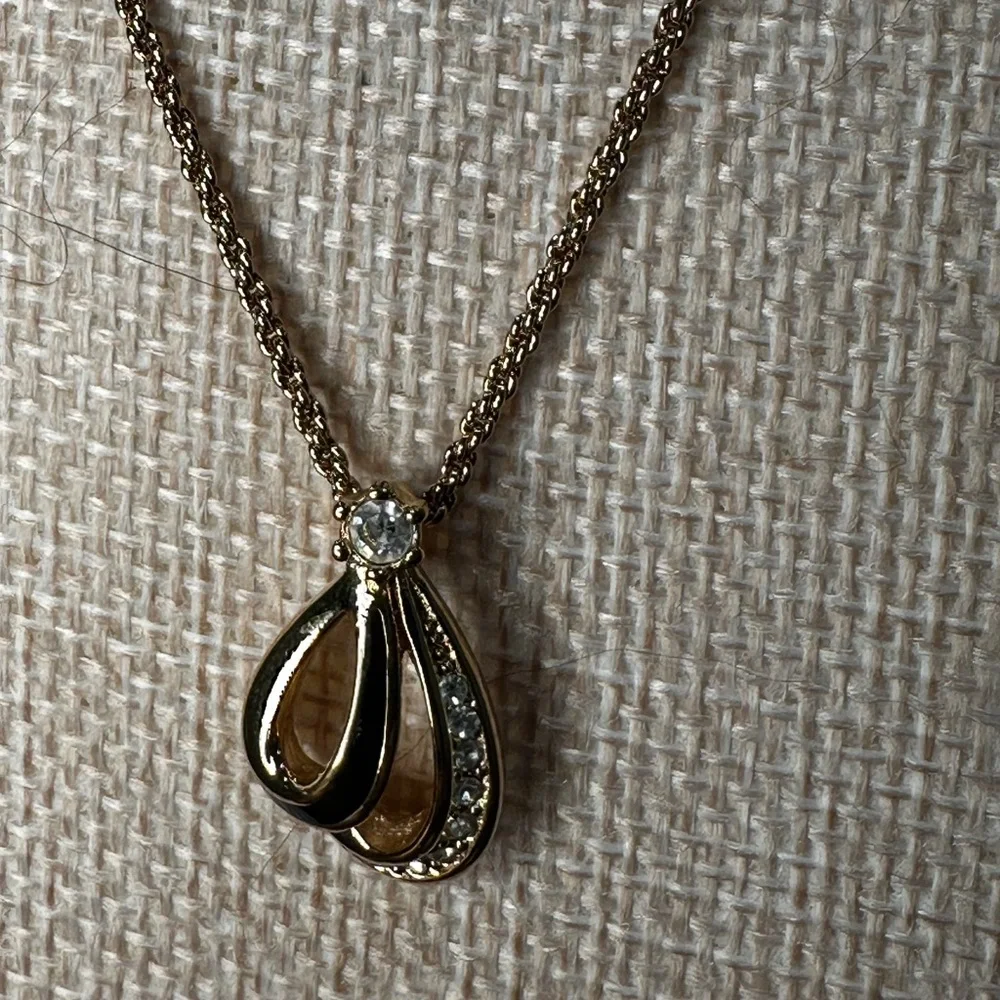 Vintage Christian Dior Gold-Plated Crystal Teardrop Pendant Necklace